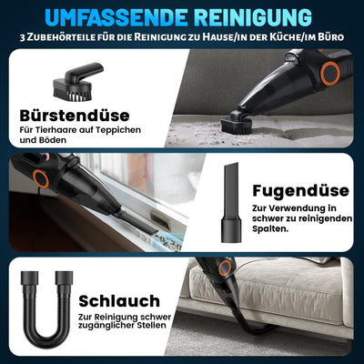 NHOWIN Handstaubsauger Kabellos, 9500Pa Starke Saugkraft Handstaubsauger Akku 6000mAh Lange Akkulaufzeit Handstaubsauger Auto Staubsauger Mini Staubsauger mit 2 Filtern für Haus, Auto, Tierhaare