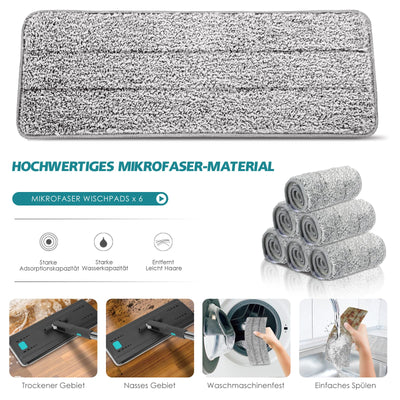 Myiosus Wischmopp Set mit Eimer, Bodenwischer mit Auswringfunktion, 6 Mikrofaser Mehrweg Wischpads Enthalten, Putzeimer mit Wischmop, Mop and Buckets Sets für Hartholz Fliesen Marmor Laminat
