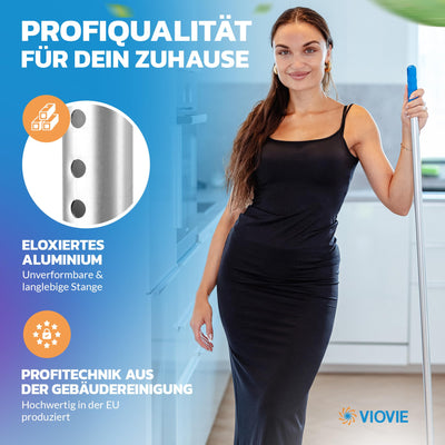 VIOVIE Premium WISCHER Set 50CM | Baumwoll-Wischmopp | 140 cm Alustiel | Magnethalter mit 1 klick System für einfaches Wechseln | Ergonomisch, rückenschonend & langlebig | Für alle Böden geeignet