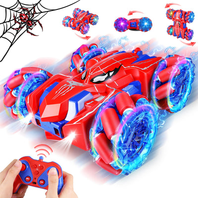 Kssvzz Spider Ferngesteuertes Auto ab 3-10 Jahre, 2.4GHz Doppelseitig RC Auto mit USB-C Wiederaufladbarer Akku/360°-Drehung/Kühles Licht, 4WD RC Car Spielzeug ab 3 4 5 6 7 8 9 Jahre Junge