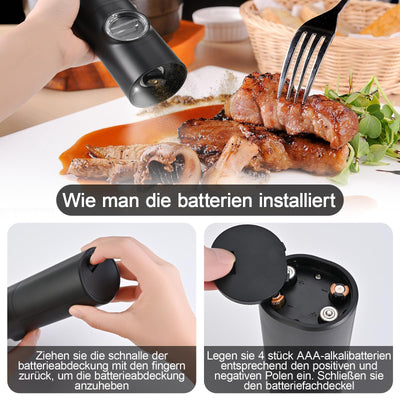 Herboom 2Stück Elektrische Salz und Pfeffermühle Set mit Reinigungsbürste, Mahlen Einstellbare Grobheit mit LED-Licht für BBQ Restaurant Küche, Batteriebetrieben (Batterien nicht enthalten)