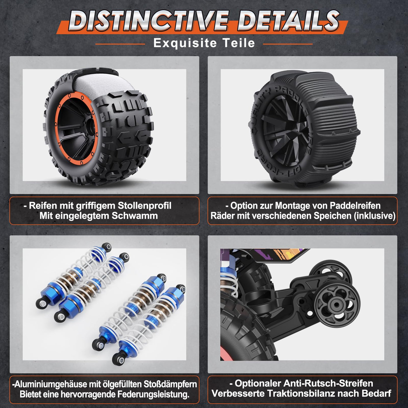 HAIBOXING Bürstenlose Fernbedienungs Auto 16890A 1/16 RC Auto 48 km/h Top Speed, Hobby Ferngesteuertes Auto für Erwachsene und Jungen All Terrain Off-Road Truck mit Spare Paddle Tires für Sand Land