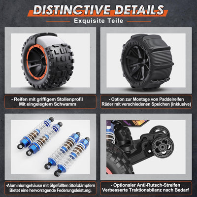 HAIBOXING Bürstenlose Fernbedienungs Auto 16890A 1/16 RC Auto 48 km/h Top Speed, Hobby Ferngesteuertes Auto für Erwachsene und Jungen All Terrain Off-Road Truck mit Spare Paddle Tires für Sand Land