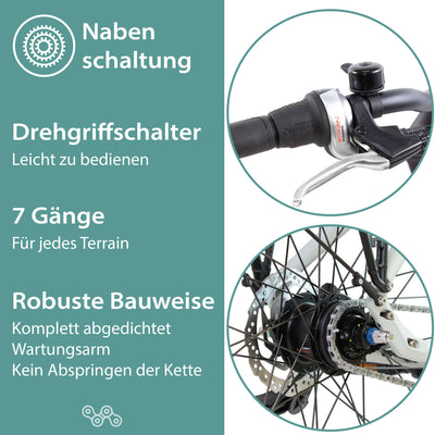 TRETWERK 28 Zoll E-Bike Herren Cityrad - Sonic Nexus - Pedelec Herrenfahrrad mit 7 Gang Nabenschaltung -Elektrofahrrad mit Mittelmotor - weiß 50cm