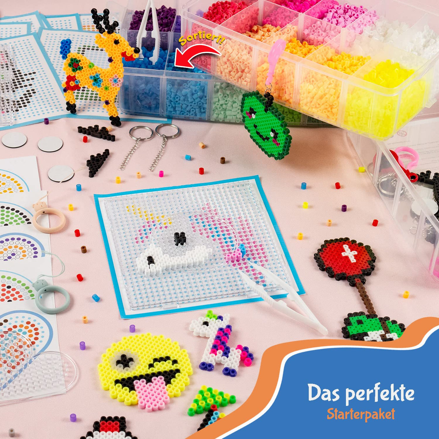 La Manuli Bügelperlenset 24000 Stück Bügelperlen mit Steckplatten, Vorlagen und Zubehör, 5mm Midi Größe (20 Farben + im Dunkeln Leuchten) XXL Bastel Set für Jungen und Mädchen