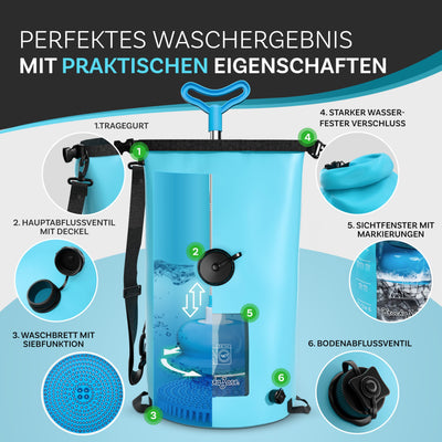 Tragbare Waschmaschine ohne Strom - Faltbarer Waschbeutel Pömpel Waschbrett Set, klein & leicht für Handwäsche, Reisewaschmaschine - Outdoor mobile mini Waschtasche für Camping, Reisen, Urlaub