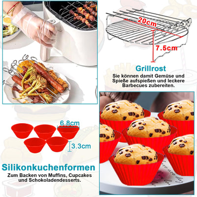 Heißluftfritteuse Zubehör 21cm, Airfryer Zubehör Kompatibel für Philips Airfryer XL 6,2L, COSORI 5,5L 4,7L, Cecotec 6L Airfryer Silikonform Pot, Wiederverwendbar Air Fryer Accessories- 4 stk