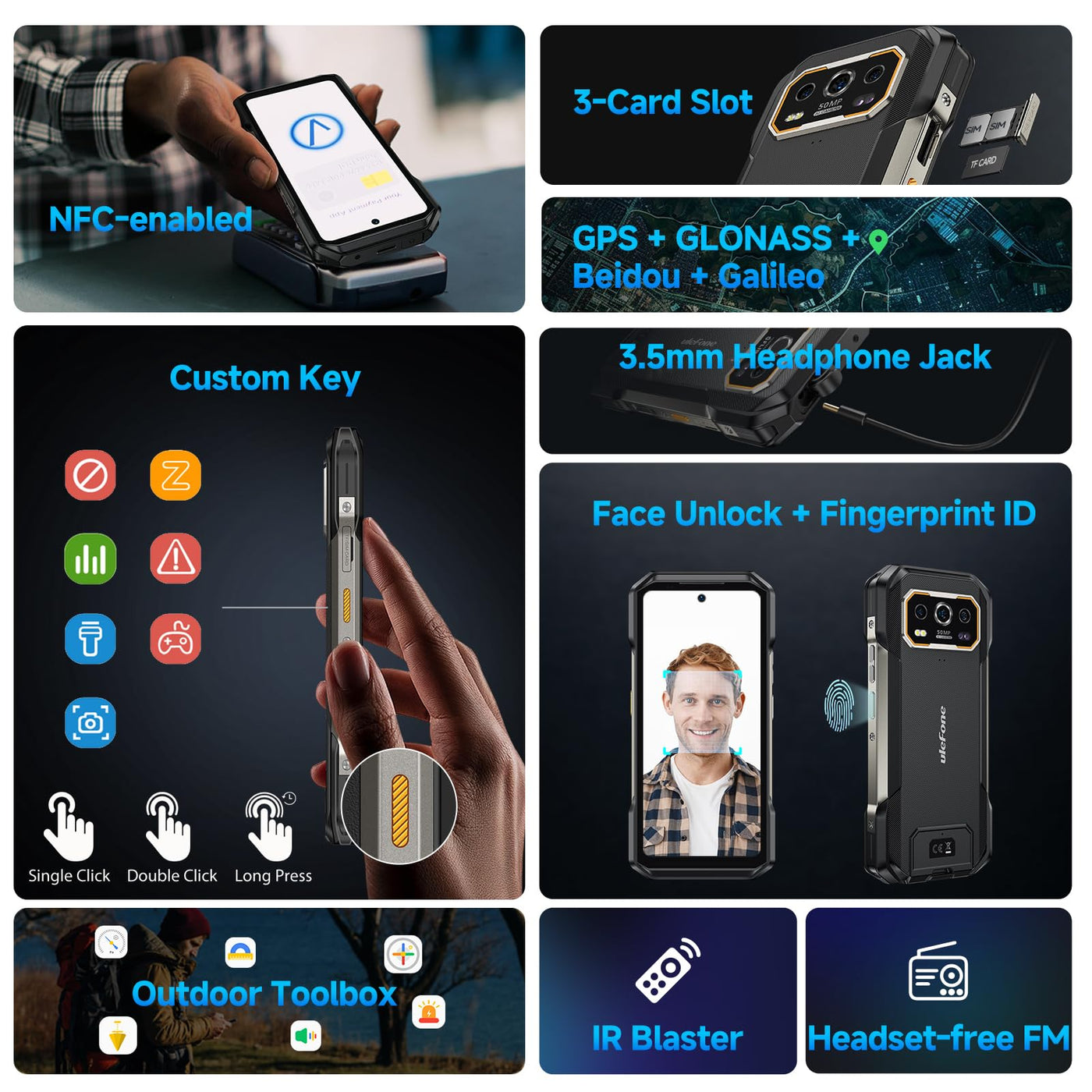 Ulefone Armor 27 Outdoor Smartphone, Android 14 Handys, 24GB+256GB/SD-2TB Outdoor Handy 10600 mAh/33W, 64MP+50MP+50MP+32MP Kamera mit 6.78 Zoll FHD+ 120Hz，IP68/69K 4G Dual SIM Handy/Volte/NFC/OTG/GPS