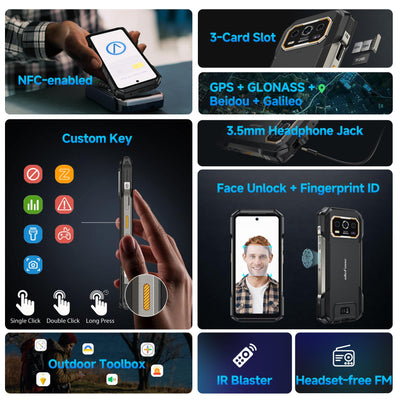 Ulefone Armor 27 Outdoor Smartphone, Android 14 Handys, 24GB+256GB/SD-2TB Outdoor Handy 10600 mAh/33W, 64MP+50MP+50MP+32MP Kamera mit 6.78 Zoll FHD+ 120Hz，IP68/69K 4G Dual SIM Handy/Volte/NFC/OTG/GPS