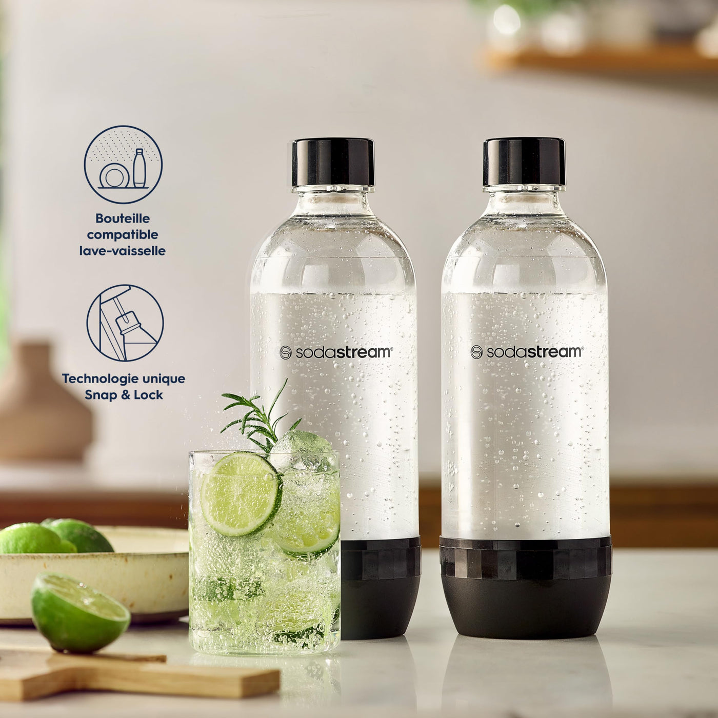 SodaStream DuoPack Tritan 1L Ersatzflaschen für alle gängigen Wassersprudler mit Kunststoff-Flaschen mit Schraubgewinde, 2X 1 L PET-Flasche, Schwarz