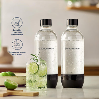 SodaStream DuoPack Tritan 1L Ersatzflaschen für alle gängigen Wassersprudler mit Kunststoff-Flaschen mit Schraubgewinde, 2X 1 L PET-Flasche, Schwarz