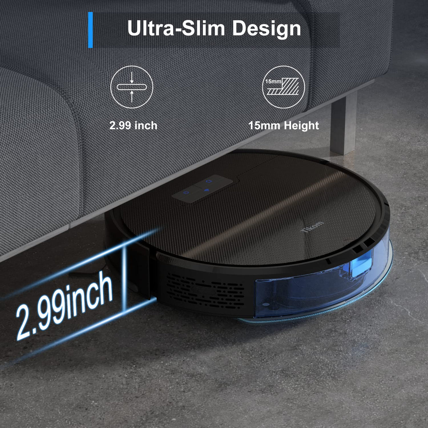 Tikom G8000 Pro Saugroboter mit Wischfunktion 2 in 1, Staubsauger Roboter, 4500Pa Starke Saugkraft Roboterstaubsauger, Selbstaufladend, WLAN, 150Mins Max, für Tierhaare, Teppich, Hartboden