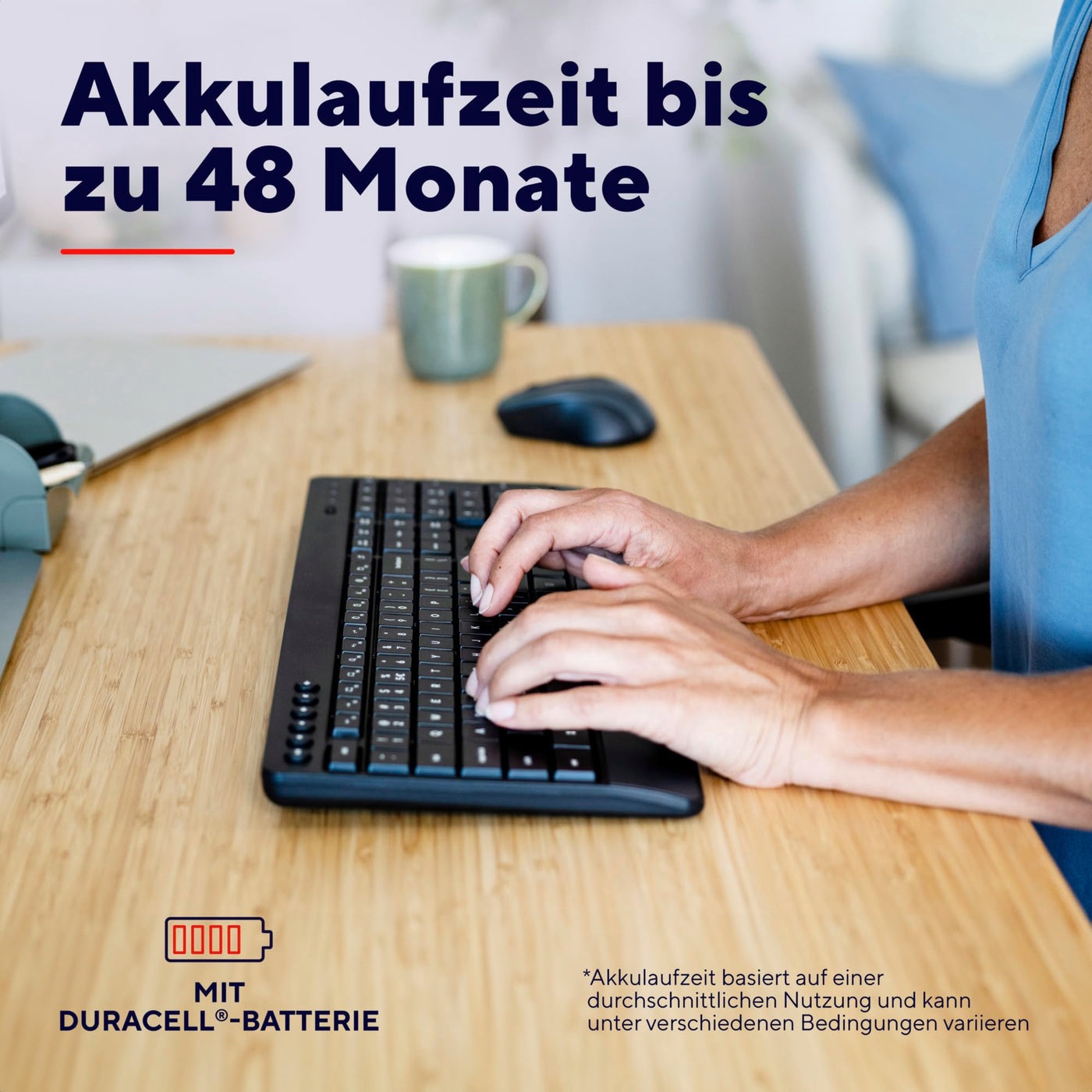 Trust Tastatur Maus Set Kabellos, Deutsches QWERTZ-Layout, Nachhaltiges Design, Kabellose Tastatur mit Funkmaus, Leise und Ergonomische Combo, 48 Monaten Batterielaufzeit, 2.4 GHz, PC, Laptop, Schwarz