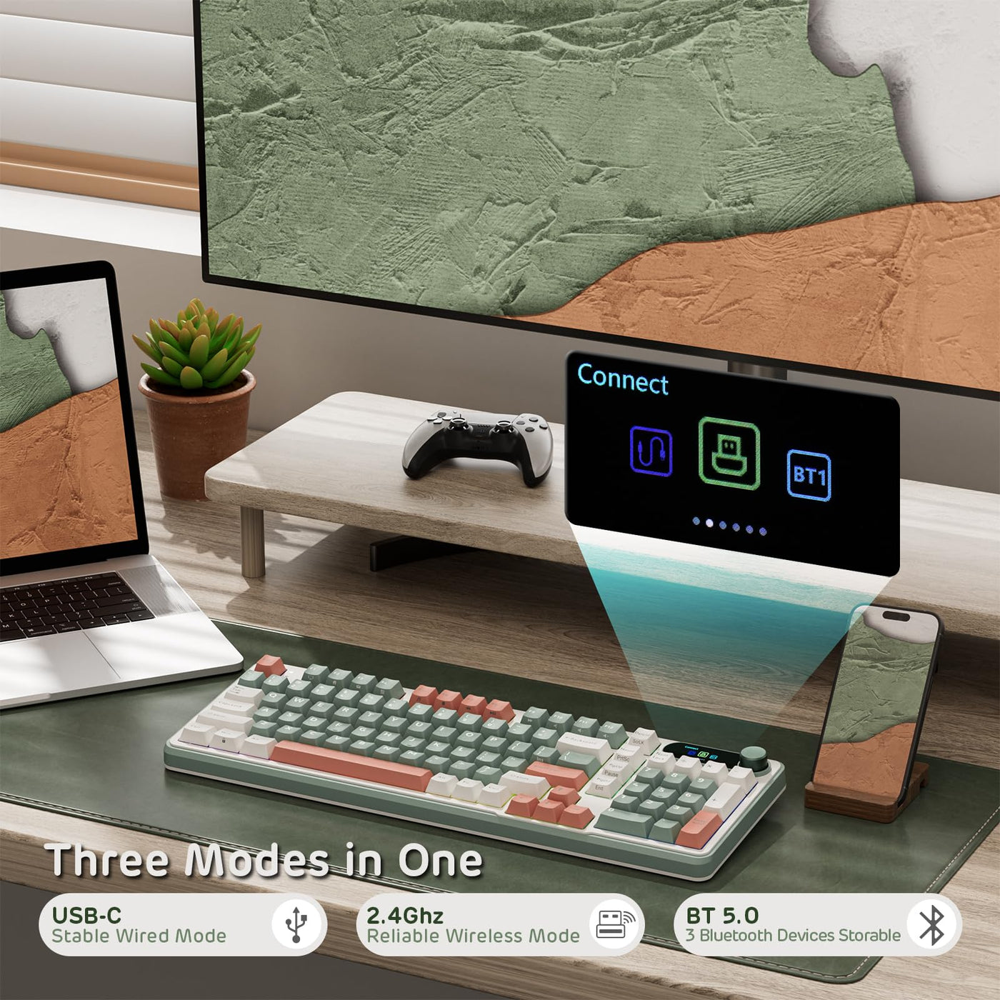 RK ROYAL KLUDGE S98 Mechanische Tastatur mit Smart Display & Knopf, Top Mount 96% Kabellose Mechanische Tastatur BT/2.4G/USB-C, Hot-Swap-fähige, Software-Unterstützung, Massiver Akku, 98 Tasten