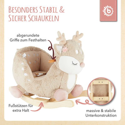 Bieco Plüsch Schaukeltier REH, 60 cm | Kinder Schaukelstuhl mit Sicherheitsgurt | Baby Schaukel | Schaukel Kleinkind | Schaukeltier Baby Schaukelwippe ab 9 Monate | Schaukelpferd Holz