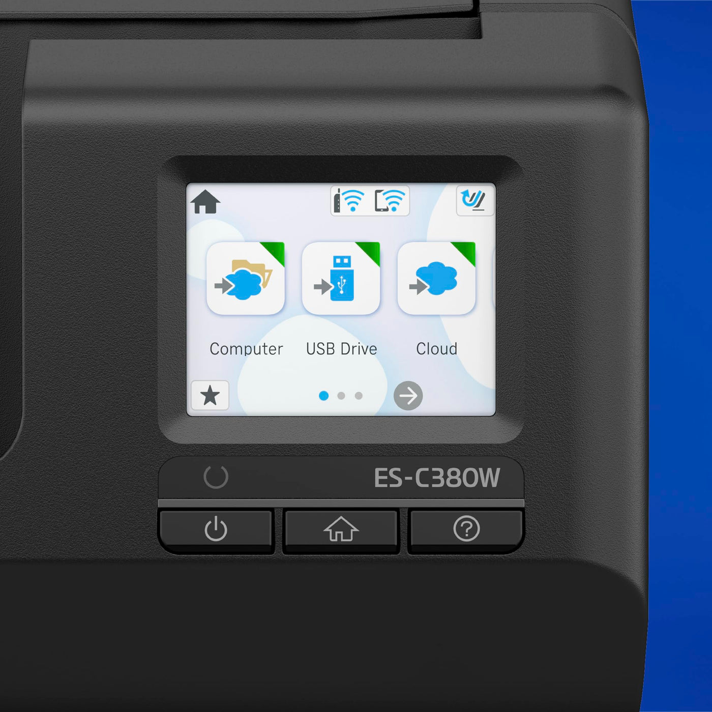 Epson Netzwerk Scanner ES-C380W, kompakter A4 Business Scanner mit geringem Stromverbrauch, Duplex-Einzugscanner mit vielseitiger Medienverarbeitung, schwarz