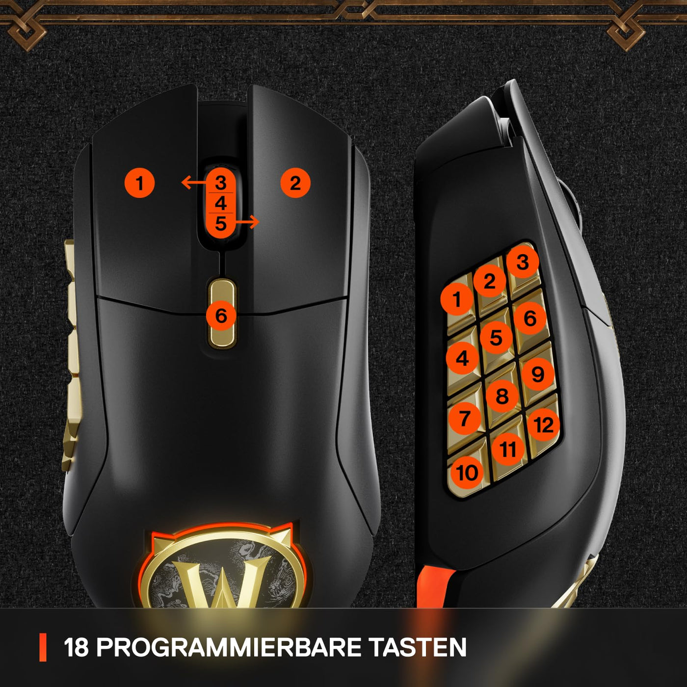 SteelSeries Aerox 9 Wireless - World of Warcraft Edition - kostenloses In-Game-Item - MMO-Gaming-Maus - 18 programmierbare Tasten - leichtes Gewicht -Bluetooth/2,4 GHz -18 Tsd. DPI TrueMove Air Sensor