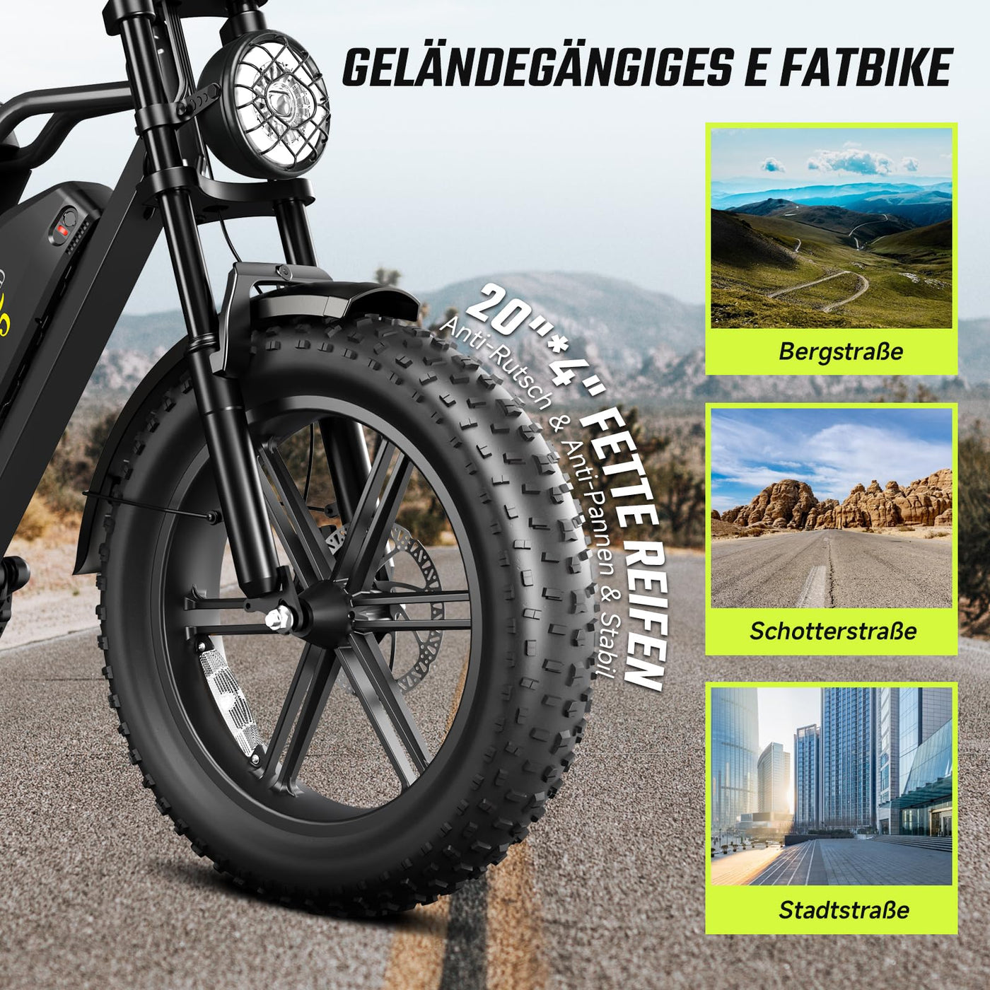 SISIGAD E Bikes Mountainbike Fatbike 20 Zoll Elektrofahrrad Herren Damen Elektro Fahrrad mit LCD Display und App, E Fatbike 48V 15Ah Batterie 250W Motor 25km/h E Fahrrad