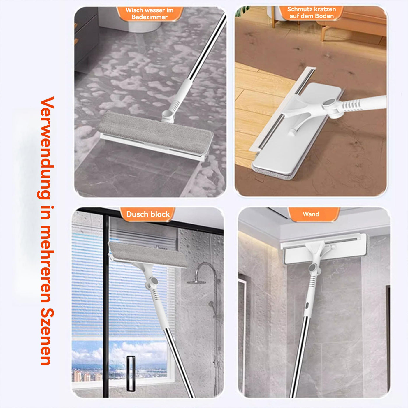 Shakub Fensterwischer 80-134cm mit Silikonabzieher & Mikrofaserschrubber 180°Drehbar,Abnehmbar Fensterabzieher Breite 26cm für Bad, Dusche, Glas, Spiegel, Auto(Ohne Düse 134x26cm)