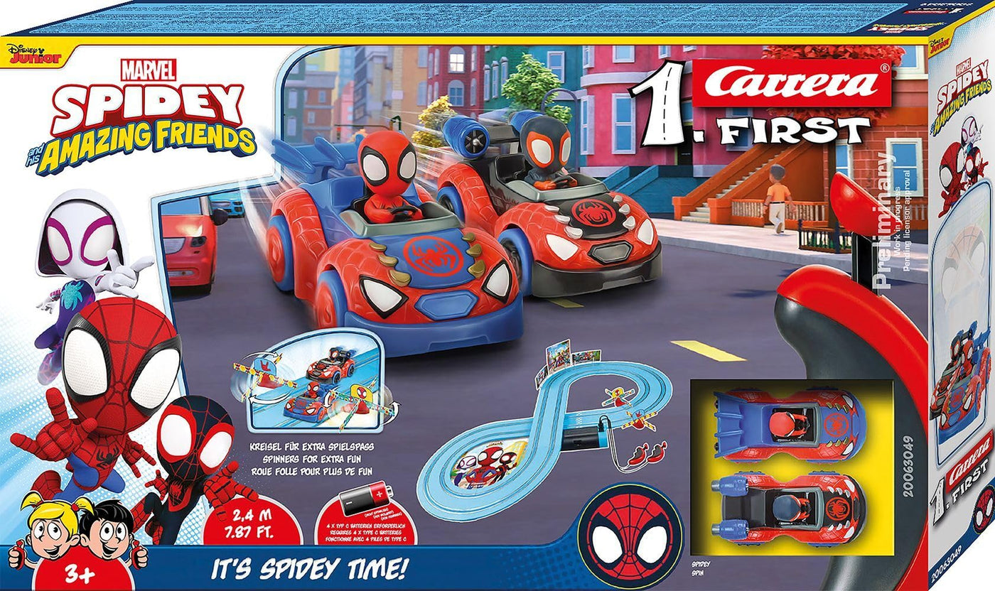 Carrera - 20063049 First I Spidey Web Spinners Rennbahn-Set I Auto für Rennbahn | Rennbahnen und lizensierte Slotcars | bis zu 2 Spieler | Für Kinder ab 3 Jahren & Erwachsene
