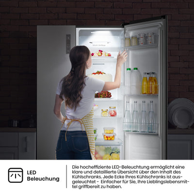 Hisense RS677N4ACC Side by Side Kühl-Gefrierkombination, 179cm, 519 Liter Gesamtkapazität, Multi Air Flow, LED Display, EEK: C, Electronic Touch Control, Inox Look