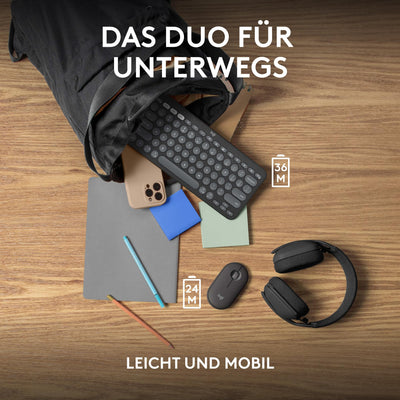 Logitech Pebble 2 Combo, kabellose Tastatur und Maus, leise und mobil, anpassbar, Logi Bolt, Bluetooth, Easy-Switch für Windows, macOS, iPadOS, Chrome, Deutsches QWERTZ-Layout, Grafit