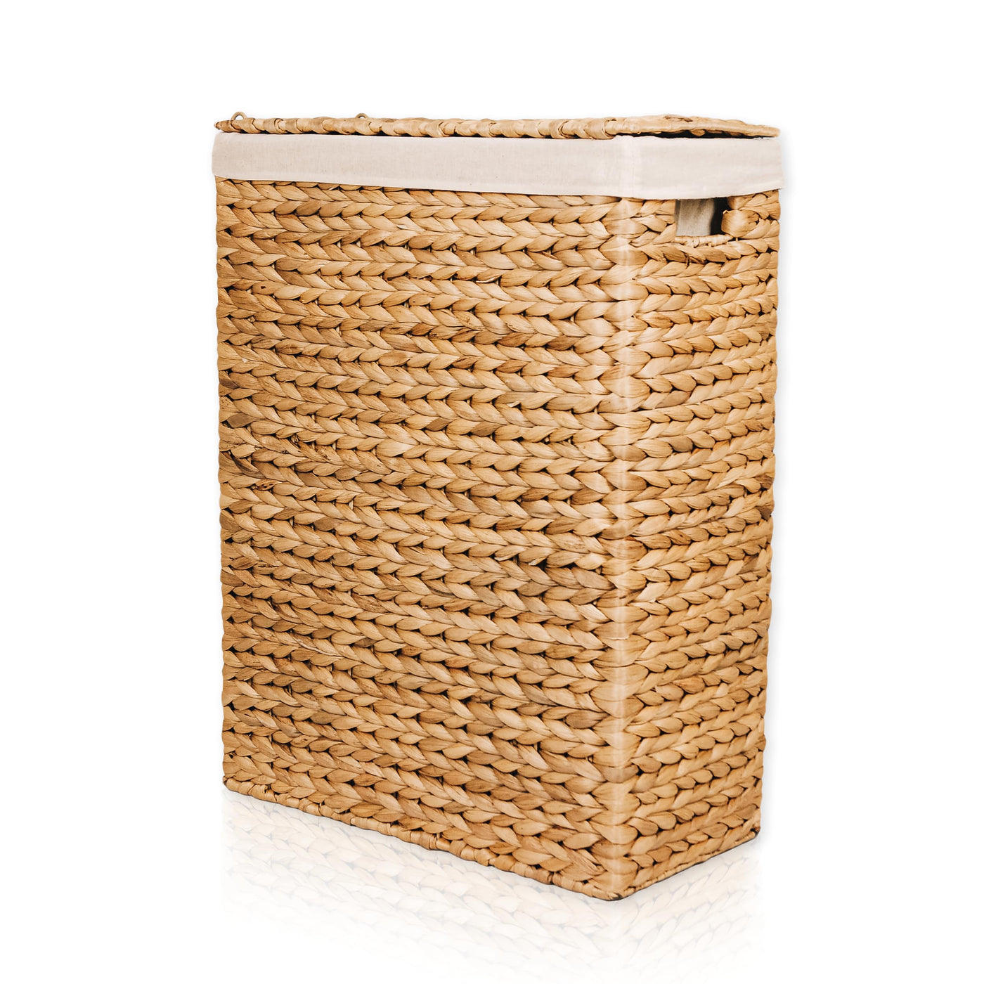 Lycce Wäschekorb mit Deckel 58 l Nischenwäschekorb Wasserhyazinthe Wäschekorb schmal für wenig Platz - großer Stauraum natur (Gr. 2)