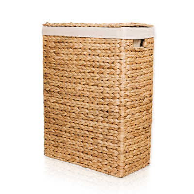 Lycce Wäschekorb mit Deckel 58 l Nischenwäschekorb Wasserhyazinthe Wäschekorb schmal für wenig Platz - großer Stauraum natur (Gr. 2)