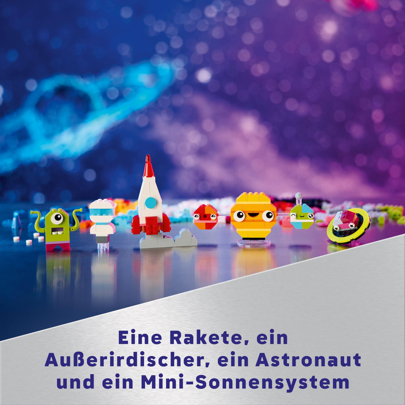 LEGO Classic Kreative Weltraumplaneten, baubares Sonnensystem-Modell für Kinder, Weltraum-Spielzeug mit Rakete, Raumschiff, Planeten und Alien, Geschenk für Kinder, Jungs und Mädchen ab 5 Jahren 11037