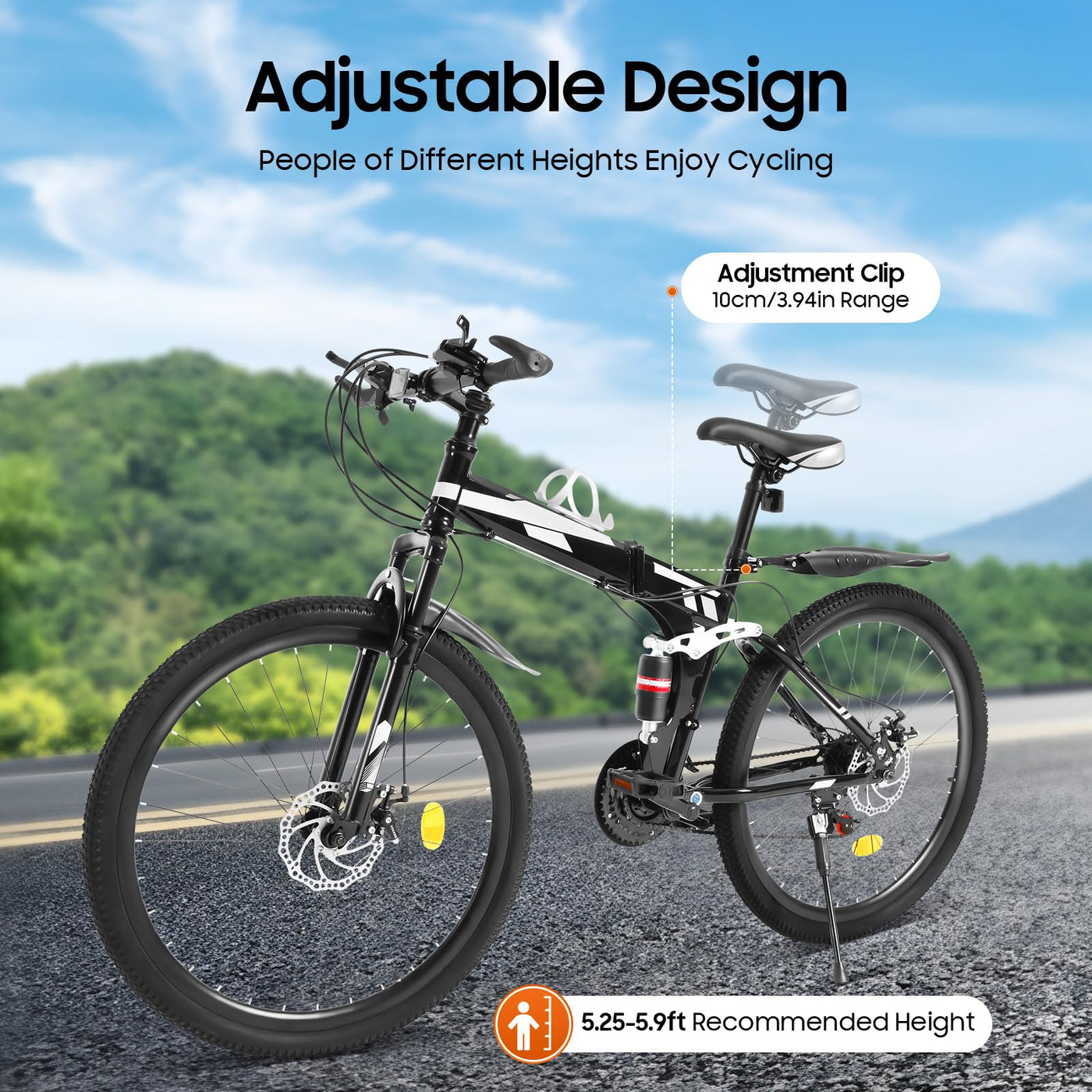 KumuJ 26 Zoll Mountainbike, 21 Gang Schaltung MTB Mountain mit Scheibenbremse Geschwindigkeits-Klapprad,Mountainbike mit Höhenverstellbar Sitz Fahrrad,für Herren und Damen (blau und weiß)