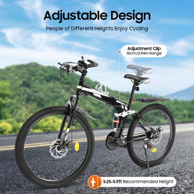 KumuJ 26 Zoll Mountainbike, 21 Gang Schaltung MTB Mountain mit Scheibenbremse Geschwindigkeits-Klapprad,Mountainbike mit Höhenverstellbar Sitz Fahrrad,für Herren und Damen (blau und weiß)