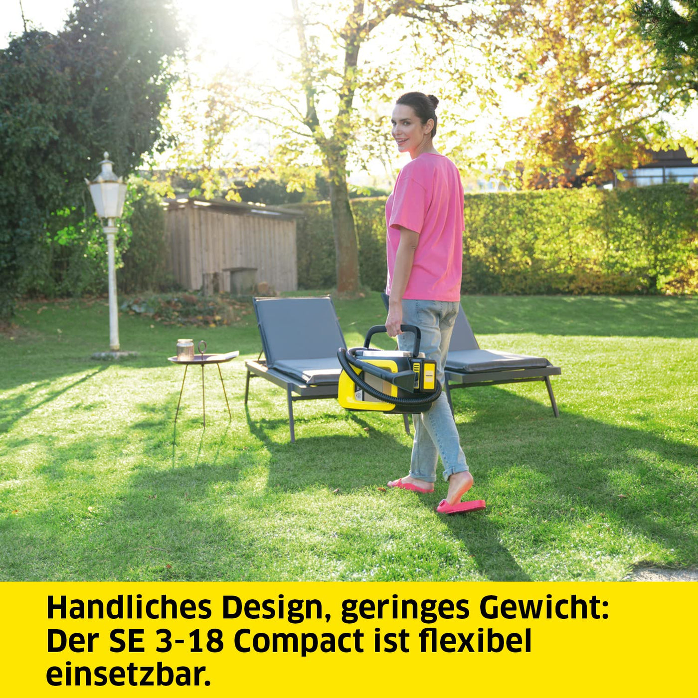 Kärcher SE 3-18 Compact Akku-Waschsauger (Integrierter Sprühschlauch, extra Wasch- und Fugendüse zur Polsterreinigung, 75 mm Arbeitsbreite, Durchspülfunktion, Autoreinigung, ohne Akku und Ladegerät)