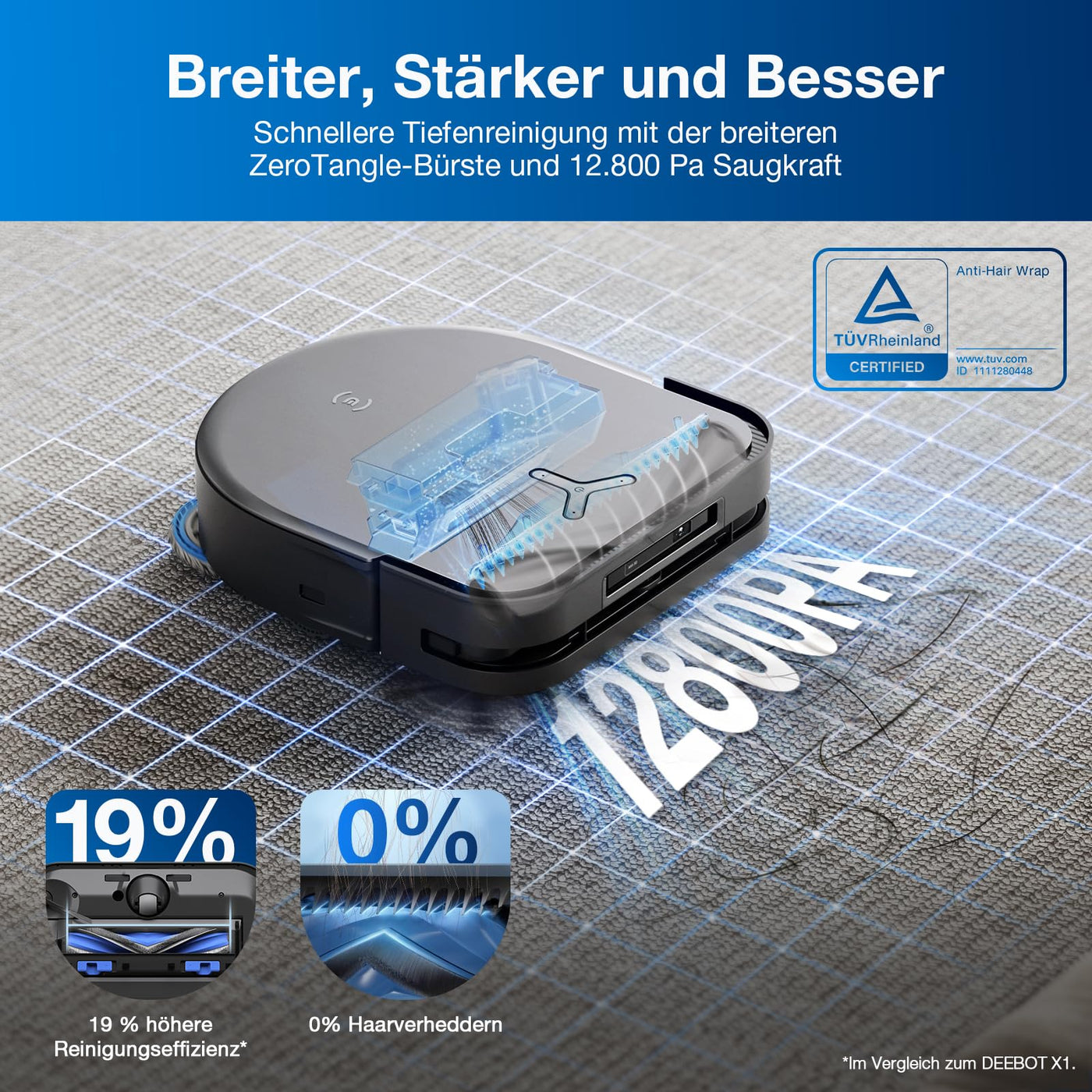 ECOVACS DEEBOT X5 PRO Omni, Saug- und Wischroboter, 12800 Pa, Anti-Verhedderung, TruEdge™ Adaptive Randreinigung, Wischen mit warmem Wasser bei 70 °C, intelligente AINA 2.0-Navigation