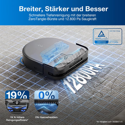 ECOVACS DEEBOT X5 PRO Omni, Saug- und Wischroboter, 12800 Pa, Anti-Verhedderung, TruEdge™ Adaptive Randreinigung, Wischen mit warmem Wasser bei 70 °C, intelligente AINA 2.0-Navigation