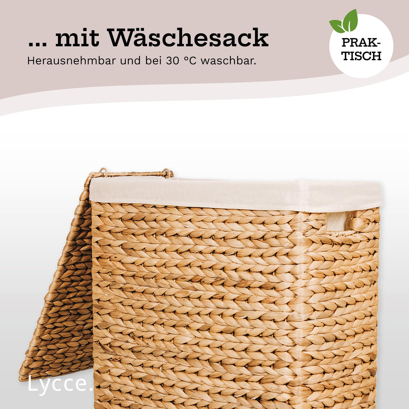 Lycce Wäschekorb mit Deckel 58 l Nischenwäschekorb Wasserhyazinthe Wäschekorb schmal für wenig Platz - großer Stauraum natur (Gr. 2)