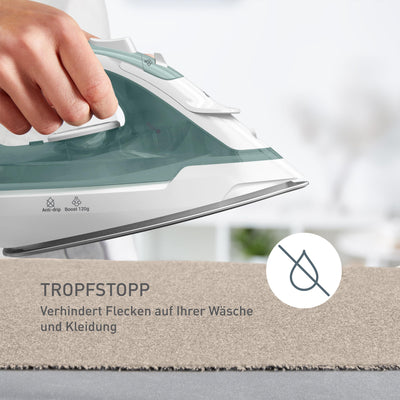Tefal Virtuo 30 Dampfbügeleisen, 2000 W, 27 g/Min. Dampfabgabe, 120 g/Min. Dampfstoß, 30 Sek. Aufheizzeit, Vertikaldampf, Tropfstopp, Präzisionsbügelspitze, Eukalyptus, FV2C42E0