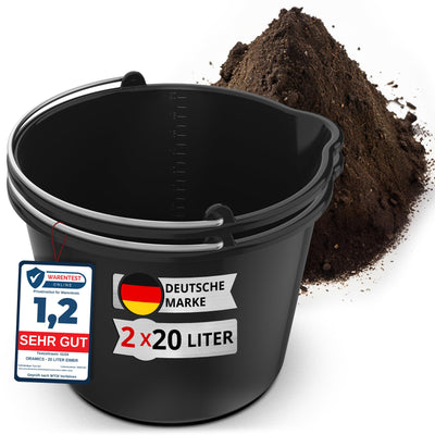 2X Oramics 20L Eimer mit Ausguss Tülle – Baueimer Kübel für Zement und Mörtel – Stabiler Wassereimer mit Skala für Haushalt, Garten, Baustellen und Landwirtschaft (2X 20 Liter Mörteleimer)