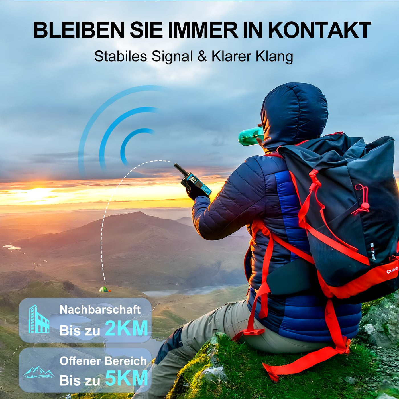 AWANFI Walkie Talkie 4er Set, Walkie Talkie Aufladbar für Erwachsene Kinder, 16 Kanäle Funkgeräte Set mit 1200mAh Li-ion Akku VOX, Walki Talki für Camping Wandern Geschenk
