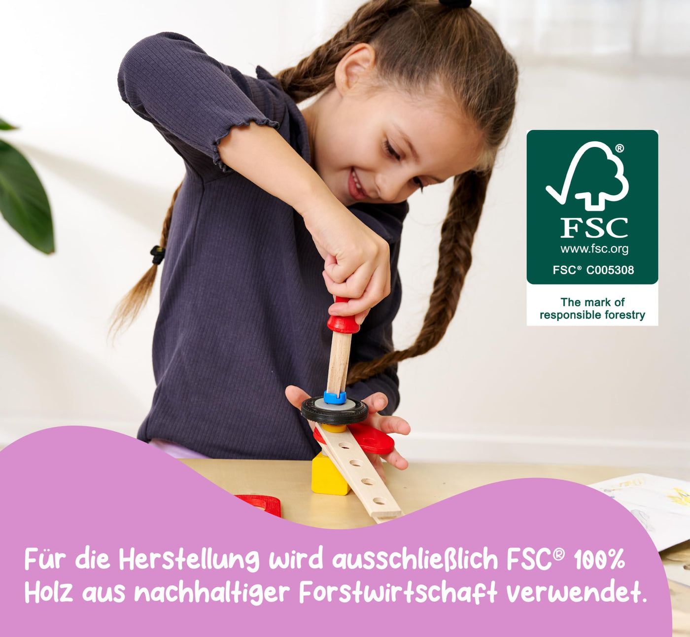 Eichhorn 100039085 - Constructor Feuerwehrauto, 155 TLG., Holz-Konstruktions-Set, 3 Verschiedene Modelvarianten baubar, FSC 100% Zertifiziertes Buchenholz, Made in Germany