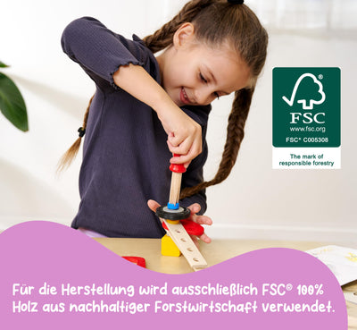 Eichhorn 100039085 - Constructor Feuerwehrauto, 155 TLG., Holz-Konstruktions-Set, 3 Verschiedene Modelvarianten baubar, FSC 100% Zertifiziertes Buchenholz, Made in Germany