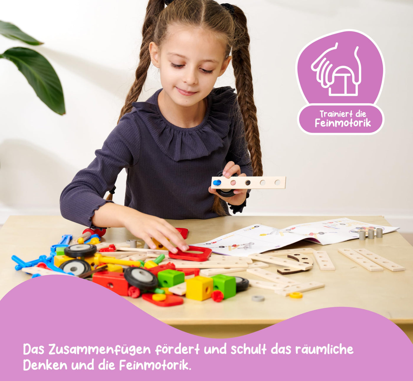 Eichhorn 100039085 - Constructor Feuerwehrauto, 155 TLG., Holz-Konstruktions-Set, 3 Verschiedene Modelvarianten baubar, FSC 100% Zertifiziertes Buchenholz, Made in Germany