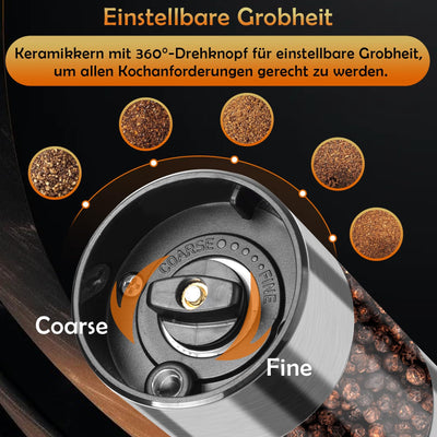 MILFECH Salz und Pfeffermühlen Elektrische Rostfreie Stähle 2er Set, Mit transparentem Aufbewahrungsboden, kleinem Pinsel und kleinem Holzlöffel (Silber), KYMQ-32A-H52-BS-BXG