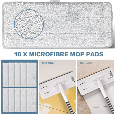 Masthome Wischmopp Set mit Eimer,Bodenwischer Set mit 10 Mikrofaser Pads und Langem Edelstahl Griff,Putzeimer mit Wischmop,Wischmopp mit Auswringfunktion für Alle Böden,Weiß