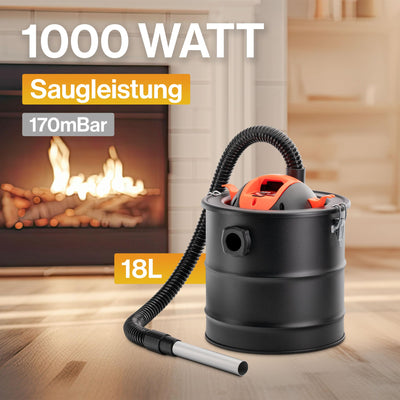 Iskra Aschesauger für Kamin, Ofen etc. 1000W Kaminsauger 18L, Blasfunktion, Aschesauger Pelletofen