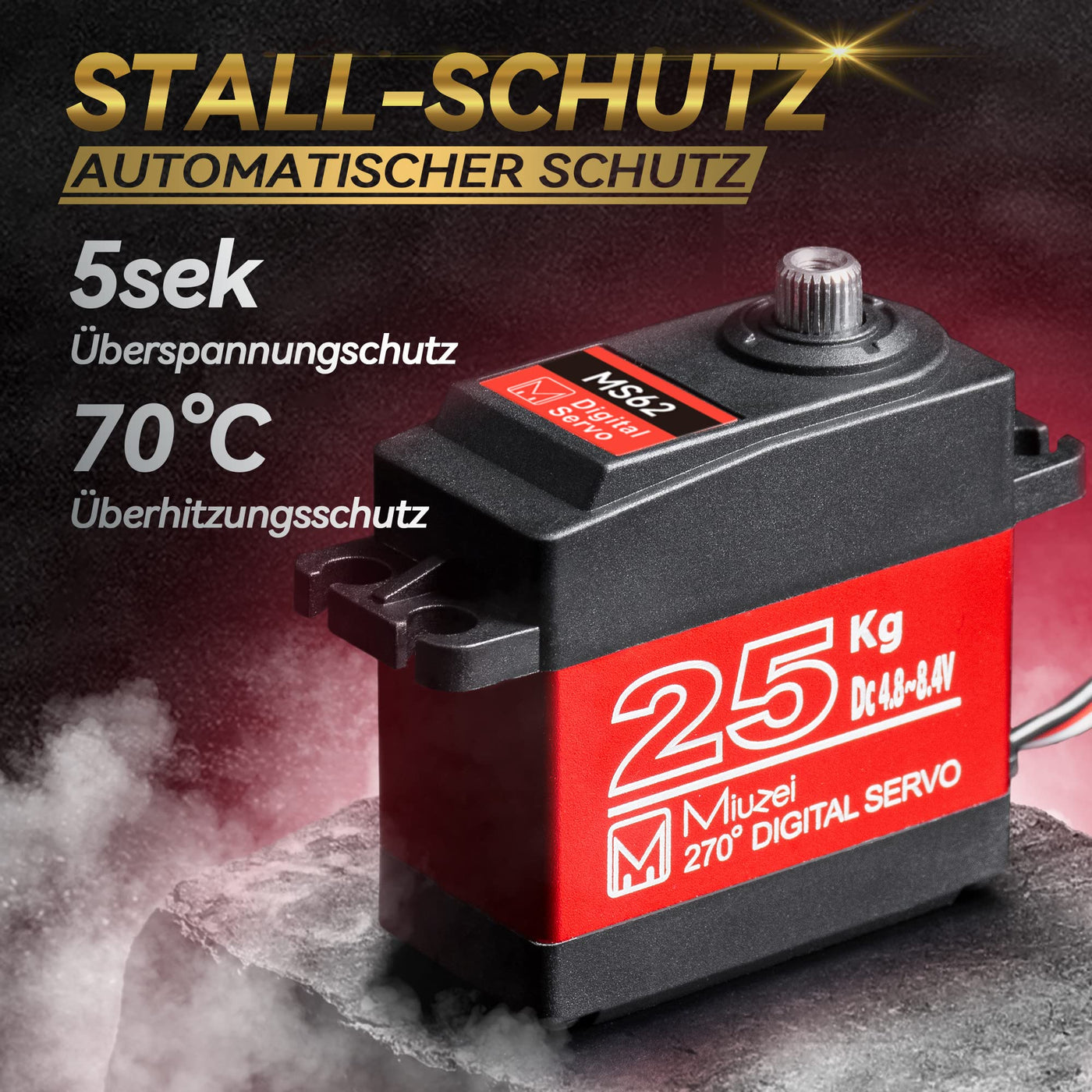 Miuzei Digital Servo 25kg Lenkservo Wasserdicht High Torque Metallgetrieb 270 Grad Servo+motor für mini Rc Auto 1/8 1/10 1/12 Robot Plane Boot mit 25T Horn Servokabel Schrauben 2 Stück