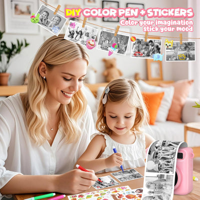 LUVTOY Sofortbildkamera Kinderkamera – 1080P 2,4 Zoll Bildschirm Kinderkamera Mit 32GB Karte & Druckpapier, Kinder Kamera Weihnachten Geschenk Für Jungen Mädchen 3-12 Jahren-Rosa