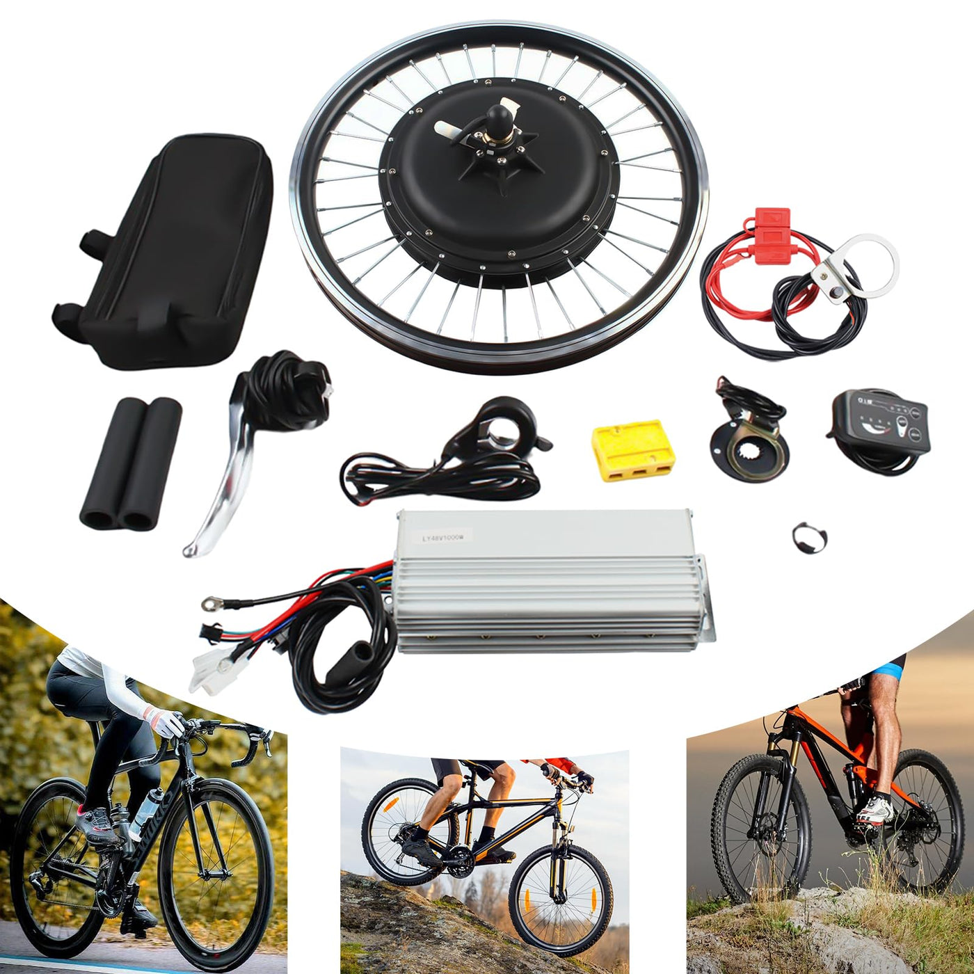 Donened - 20" Ebike Umbausatz, E-Bike Hinterrad Umbausatz Kit mit LED-Anzeige, 48V 1000W 43KM/H Elektrofahrrad Umbausatz, Ebike Conversion Kit