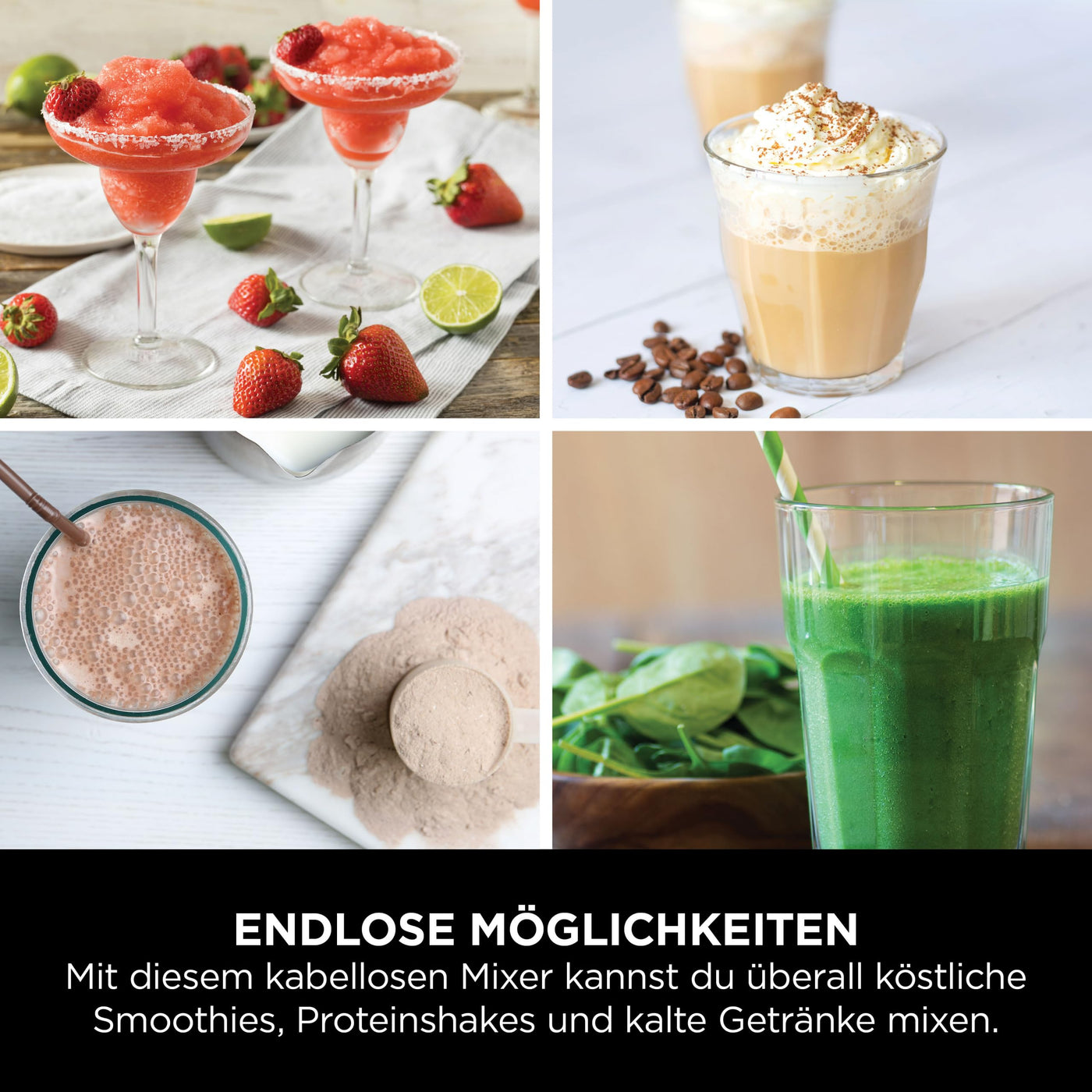 Ninja Blast Tragbarer Mixer / Blender / Smoothie Maker, 530ml Becher, Auslaufsicherer Deckel, Leistungsstarker Mini Standmixer, Kabellos & Wiederaufladbar, Zerkleinert Eis & Obst, Schwarz, BC151EUBK