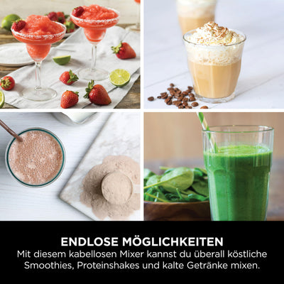 Ninja Blast Tragbarer Mixer / Blender / Smoothie Maker, 530ml Becher, Auslaufsicherer Deckel, Leistungsstarker Mini Standmixer, Kabellos & Wiederaufladbar, Zerkleinert Eis & Obst, Schwarz, BC151EUBK