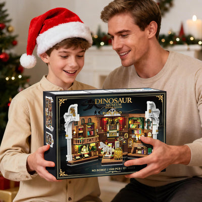 INSOON Dinosauriermuseum Book Nook Bauspielzeugset mit Licht, DIY Booknook Klemmbausteine Baustein Set Haus Dekor, 1500 Stück Miniatur Haus Bauset Geschenk für Erwachsene Kinder Mädchen Jungen 12+